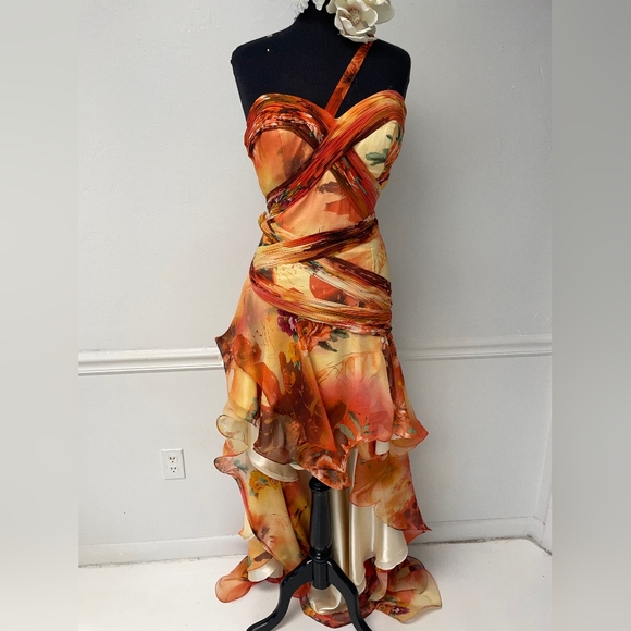NWOT Dave & Johnny One Shoulder Hi-Lo Gown Size 11/12 Multi color print - Picture 7 of 9